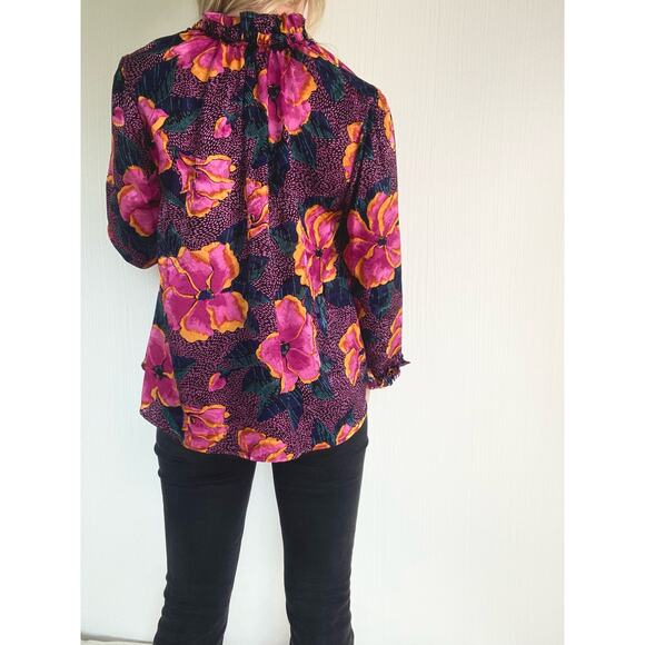WARM Pink Floral Print Oversized Silk Blouse US Small - Picture 9 of 16